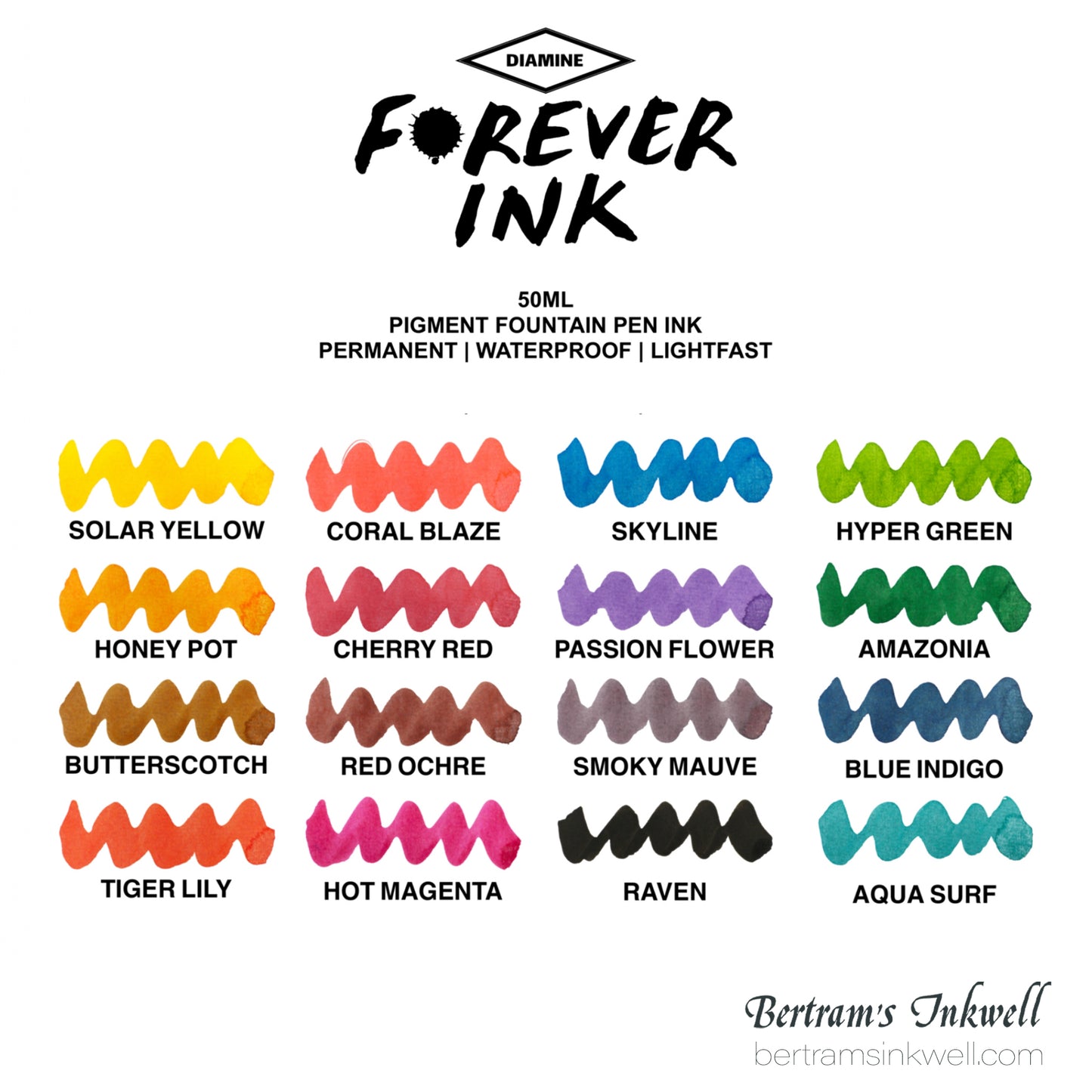 Diamine Forever Permanent Pigment Bottled Ink Hyper Green 50ml