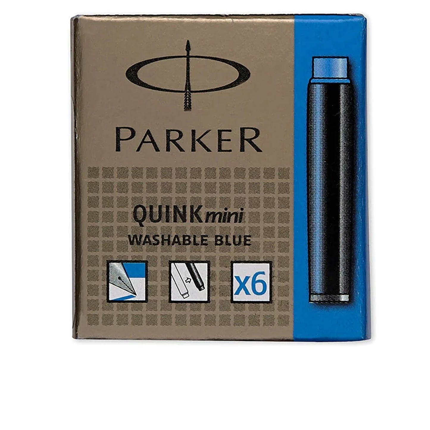 Parker Quink MINI Washable Blue Ink Cartridges - 6 Pack