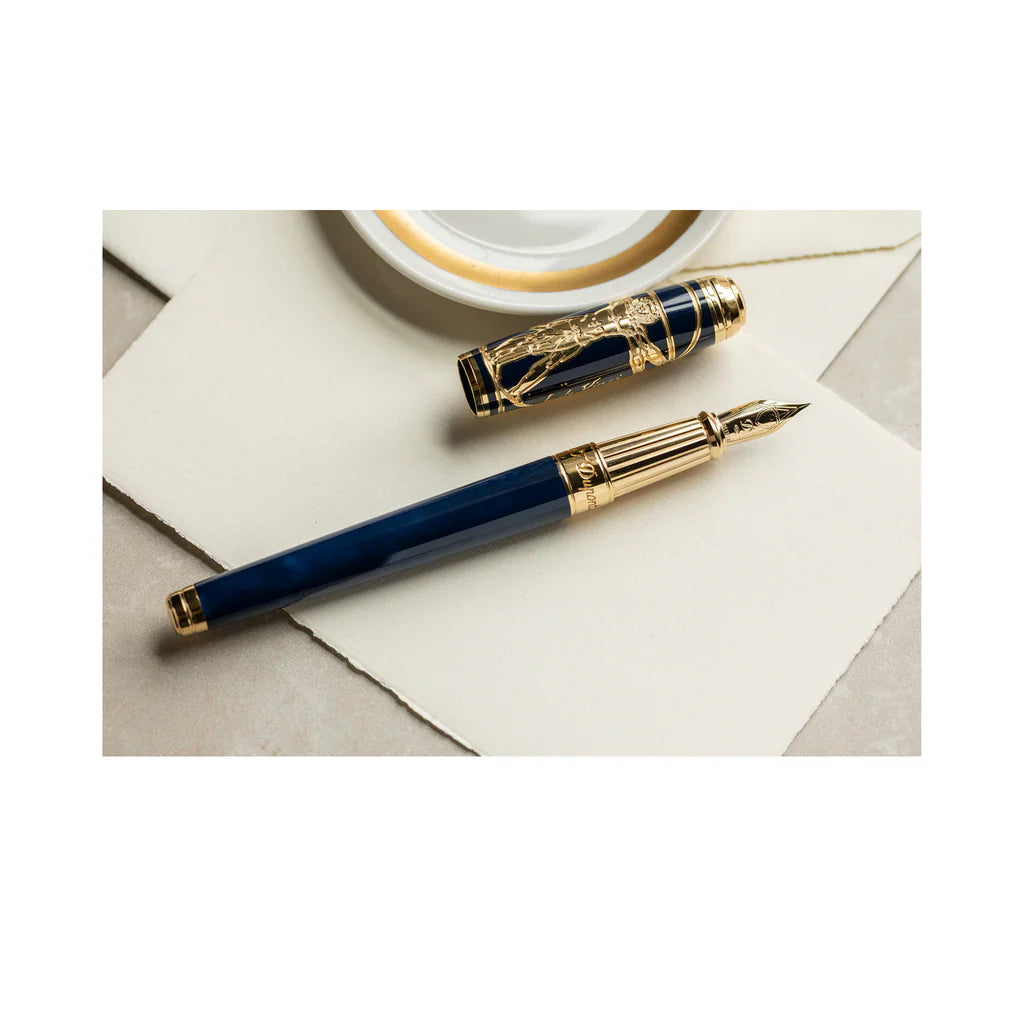 S.T. Dupont Line D Vitruvian Man Blue Lacquer Fountain Pen