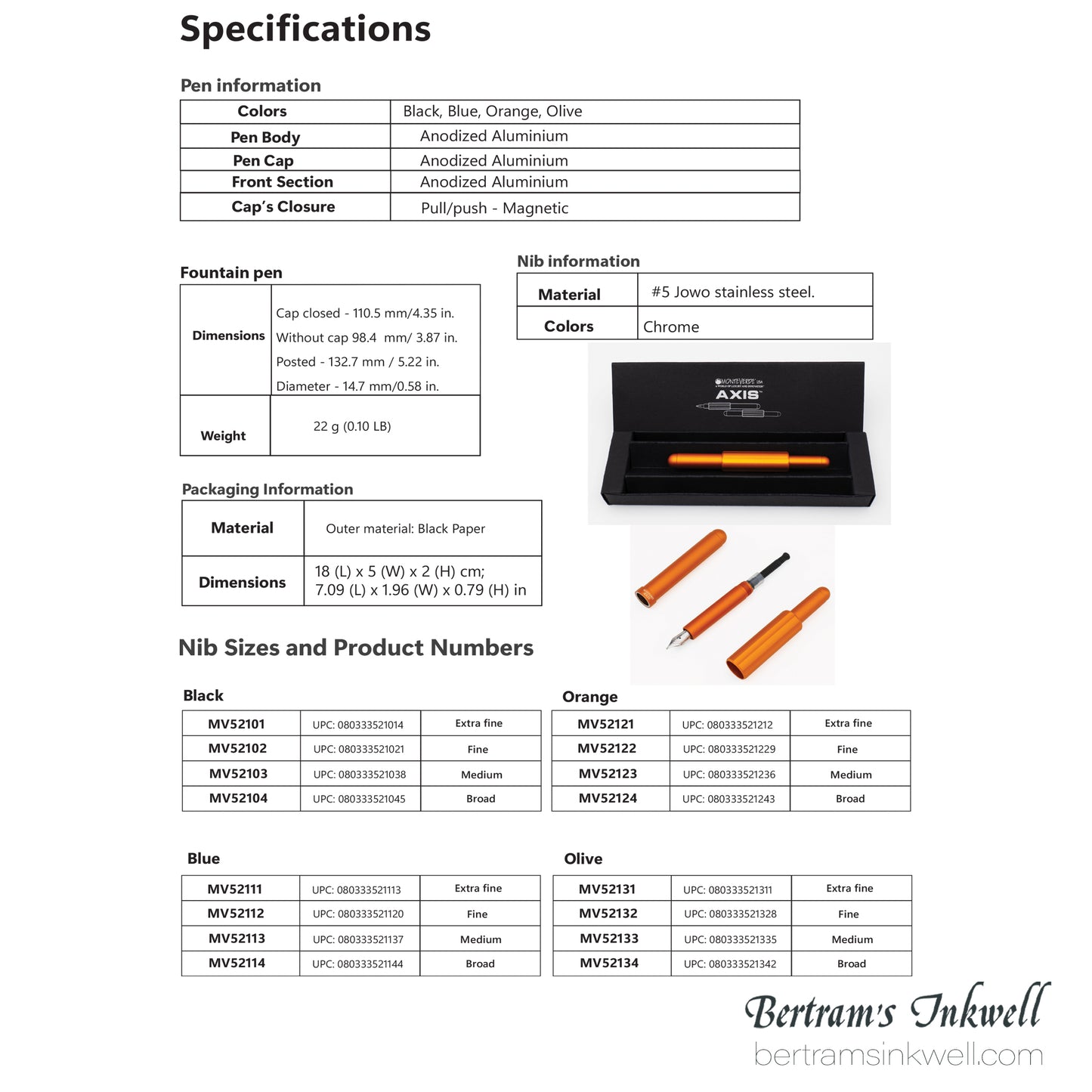 Monteverde Axis Orange Fountain Pen