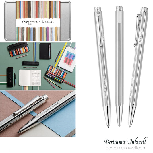 Caran d'Ache Ecridor Paul Smith 5 Ballpoint Pen Gift Set in Silver with Leather Case