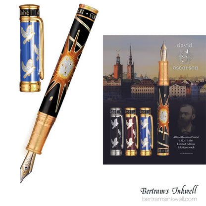 David Oscarson Alfred Bernhard Nobel Blue Gold with Black Fountain Pen