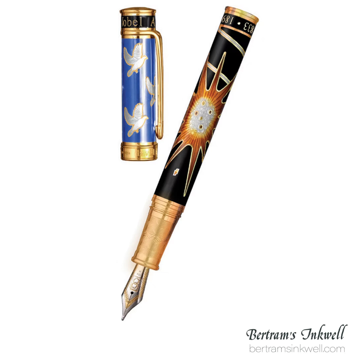 David Oscarson Alfred Bernhard Nobel Blue Gold with Black Fountain Pen