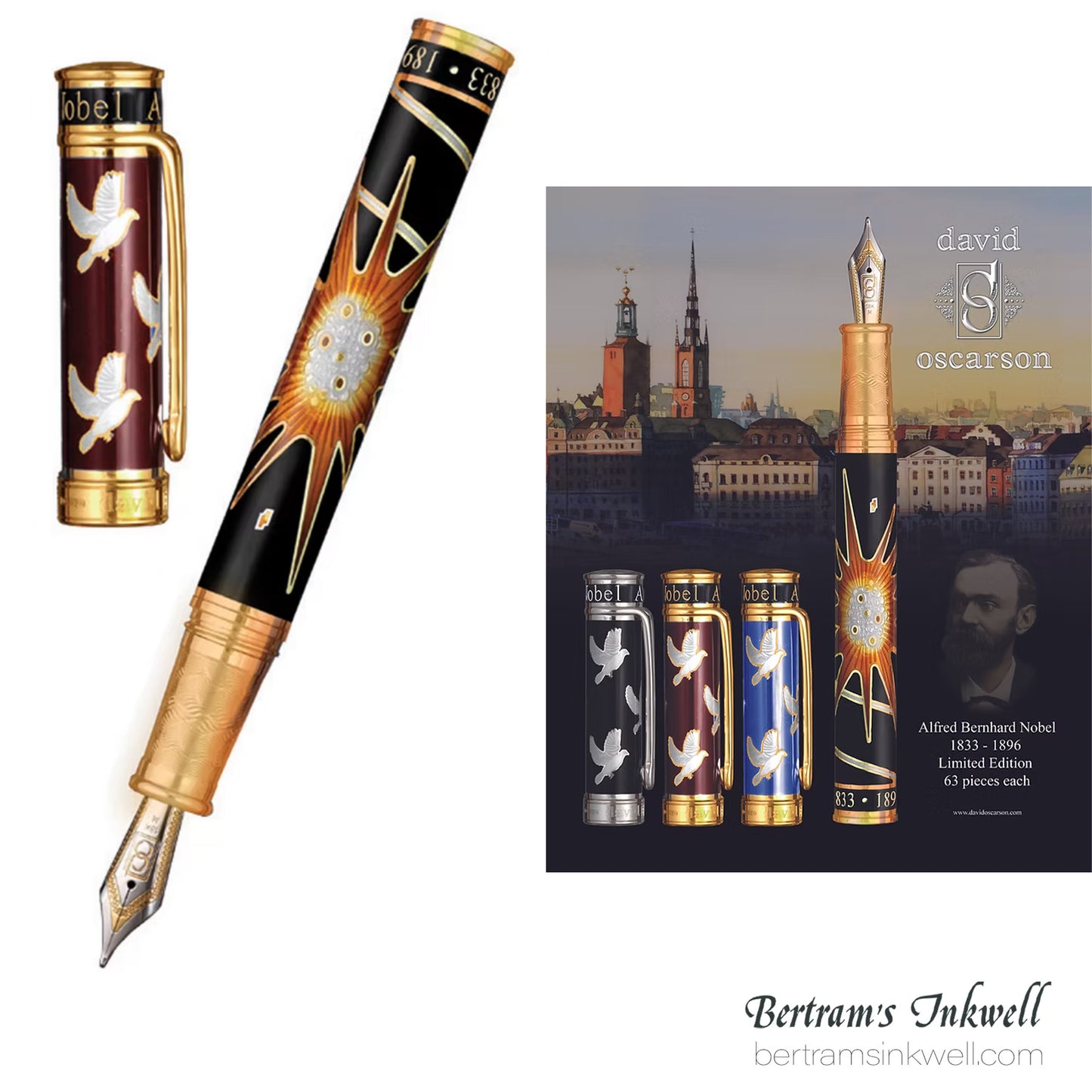 David Oscarson Alfred Bernhard Nobel Red Gold with Black Fountain Pen