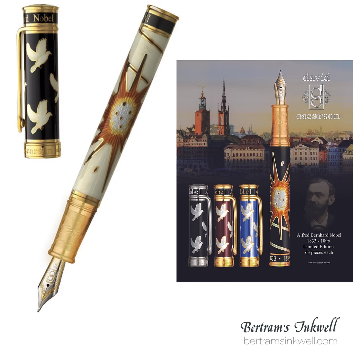 David Oscarson Alfred Bernhard Nobel White Gold with Black Fountain Pen