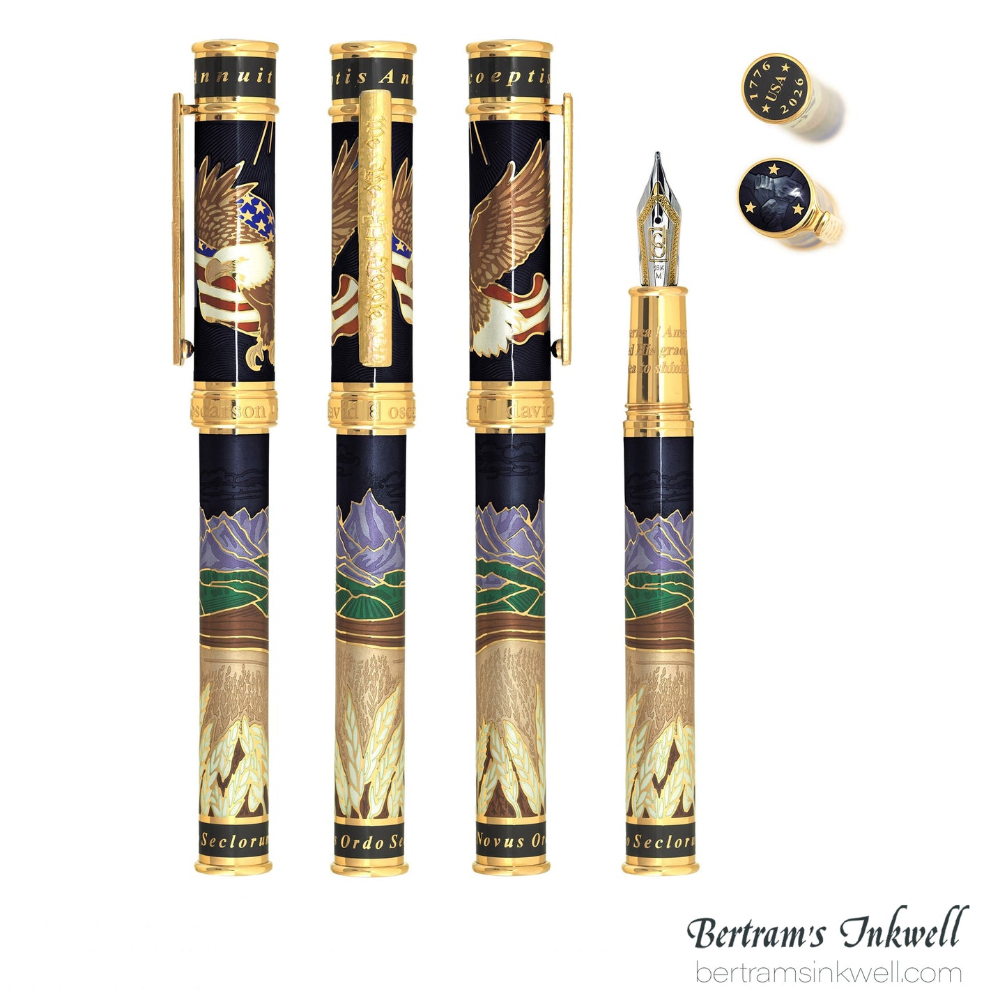 David Oscarson America The Beautiful Onyx Gold Vermeil Fountain Pen