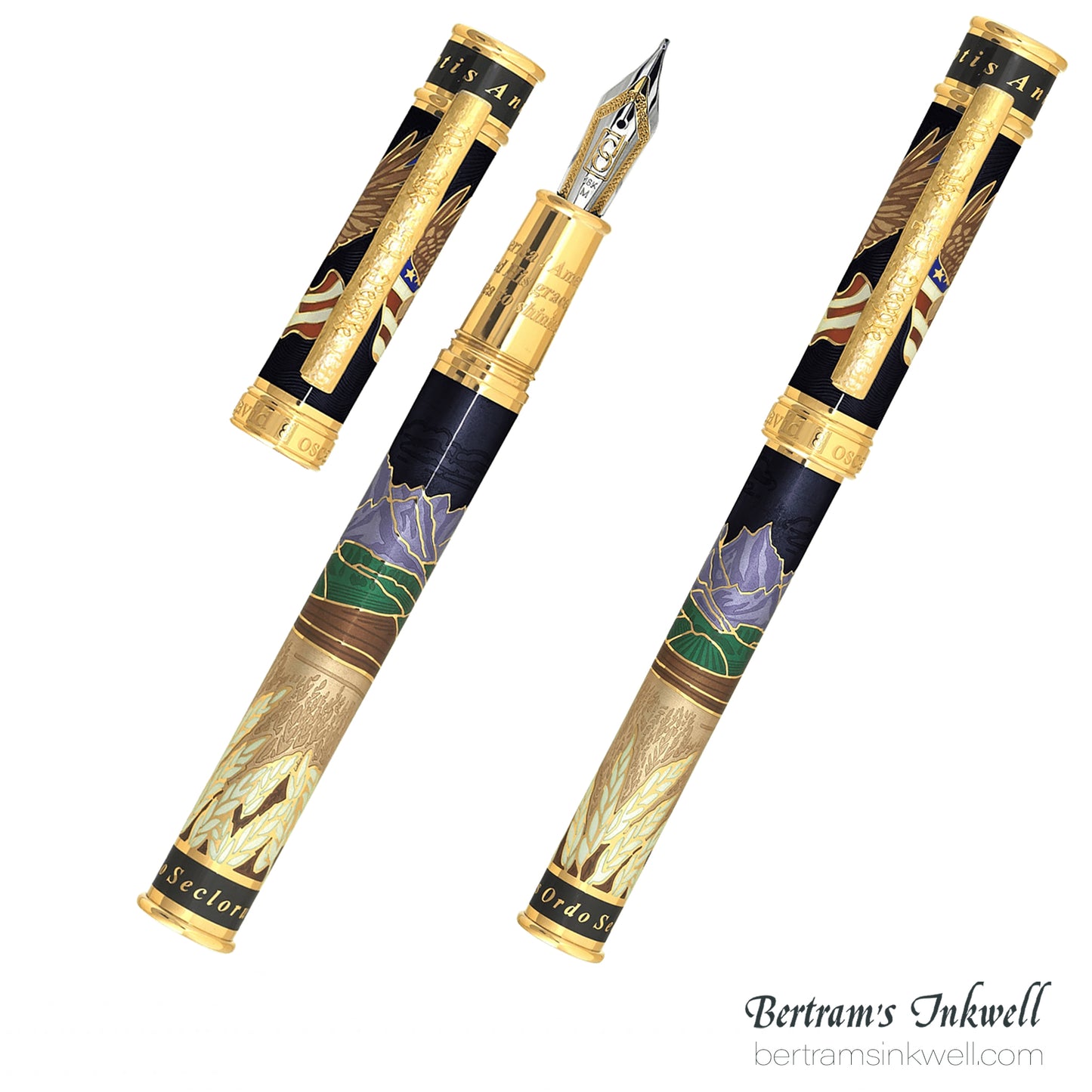 David Oscarson America The Beautiful Onyx Gold Vermeil Fountain Pen