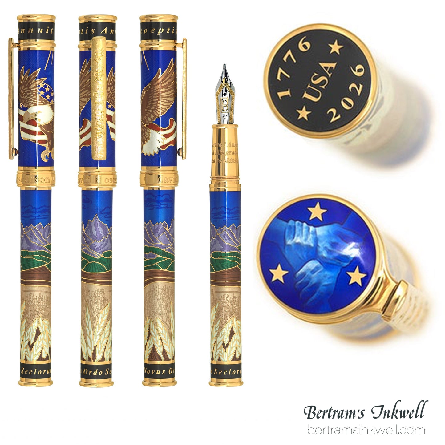 David Oscarson America The Beautiful Sapphire Gold Vermeil Fountain Pen