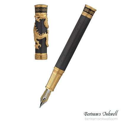 David Oscarson Black Water Dragon Opaque Black Vermeil Fountain Pen