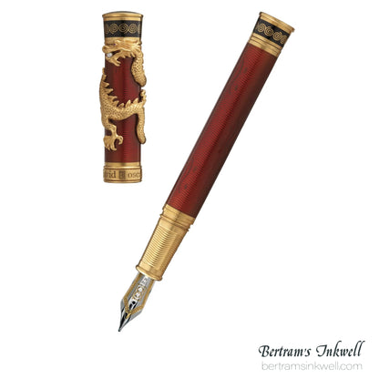 David Oscarson Black Water Dragon Translucent Ruby Red Vermeil Fountain Pen