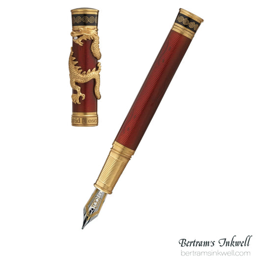 David Oscarson Black Water Dragon Translucent Ruby Red Vermeil Fountain Pen