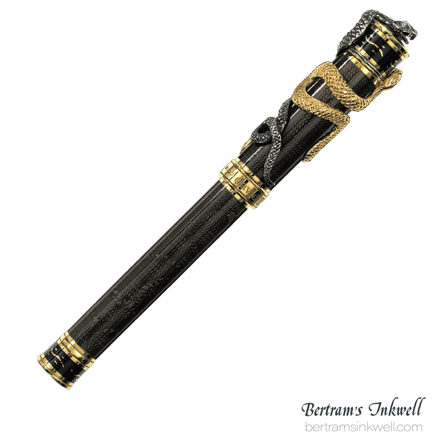 David Oscarson Black Water Snake Translucent Moss Black and Opaque Black with Vermeil Fountain Pen