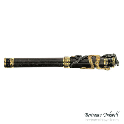 David Oscarson Black Water Snake Translucent Moss Black and Opaque Black with Vermeil Fountain Pen