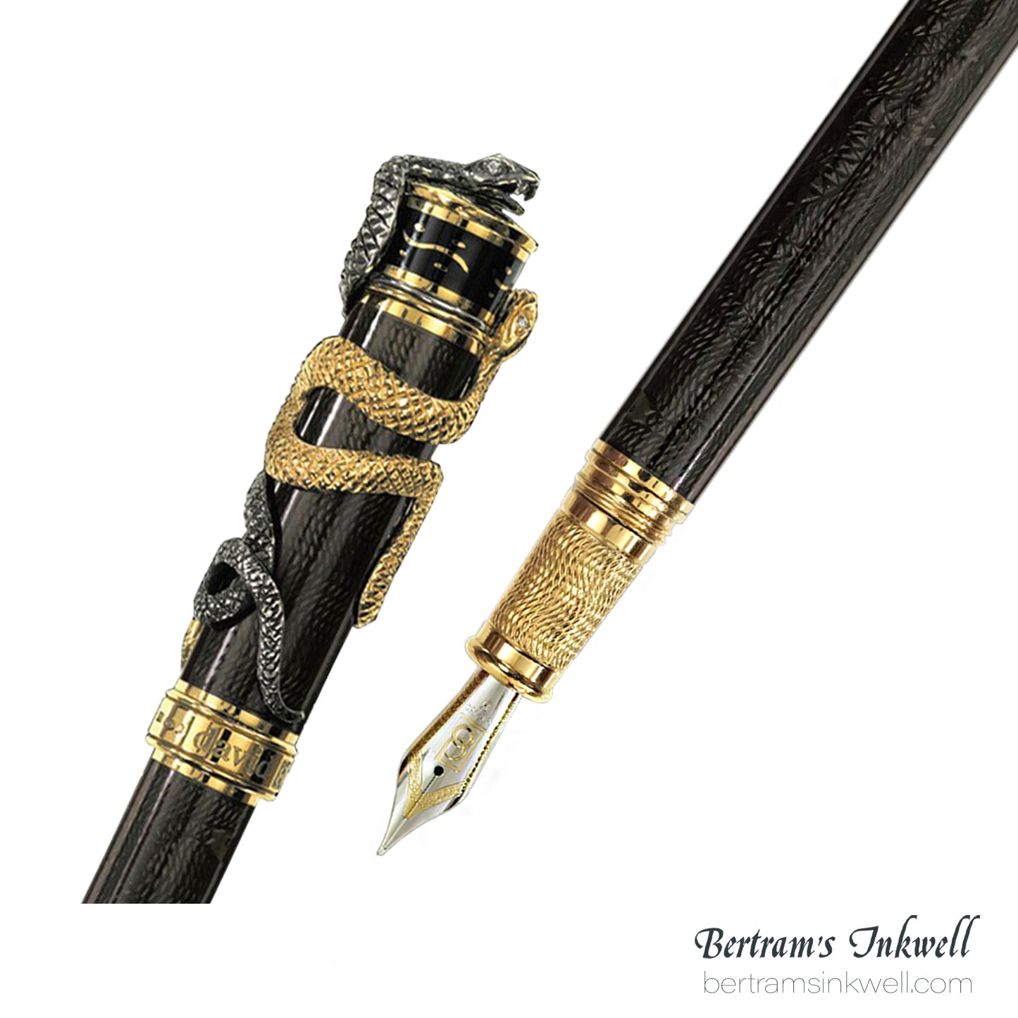 David Oscarson Black Water Snake Translucent Moss Black and Opaque Black with Vermeil Fountain Pen