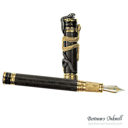 David Oscarson Black Water Snake Translucent Moss Black and Opaque Black with Vermeil Fountain Pen
