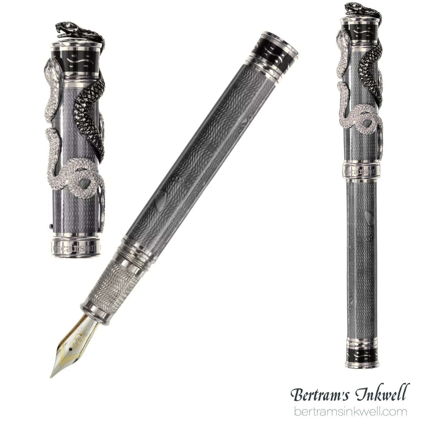 David Oscarson Black Water Snake Translucent Translucent Grey and Opaque Black Fountain Pen