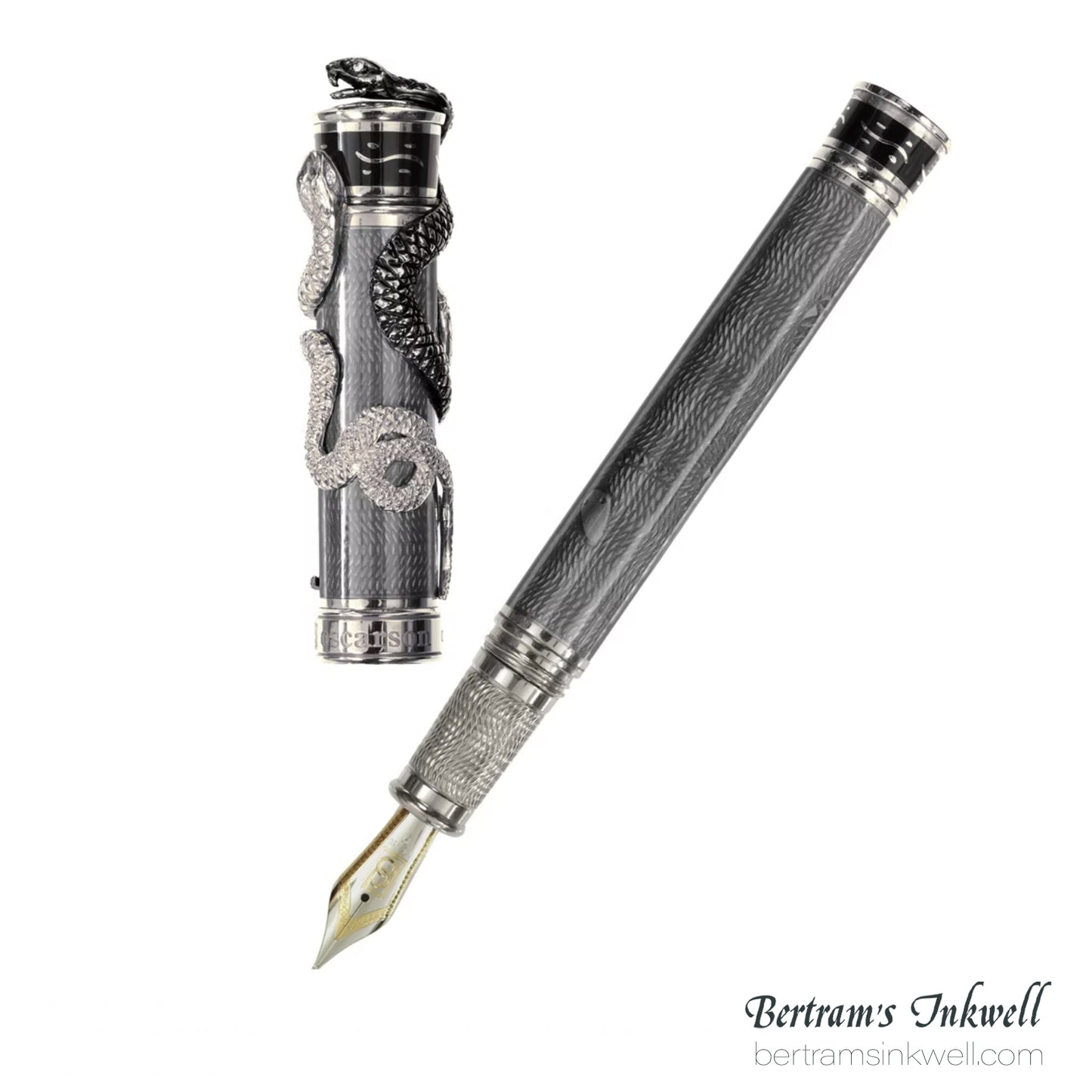 David Oscarson Black Water Snake Translucent Translucent Grey and Opaque Black Fountain Pen
