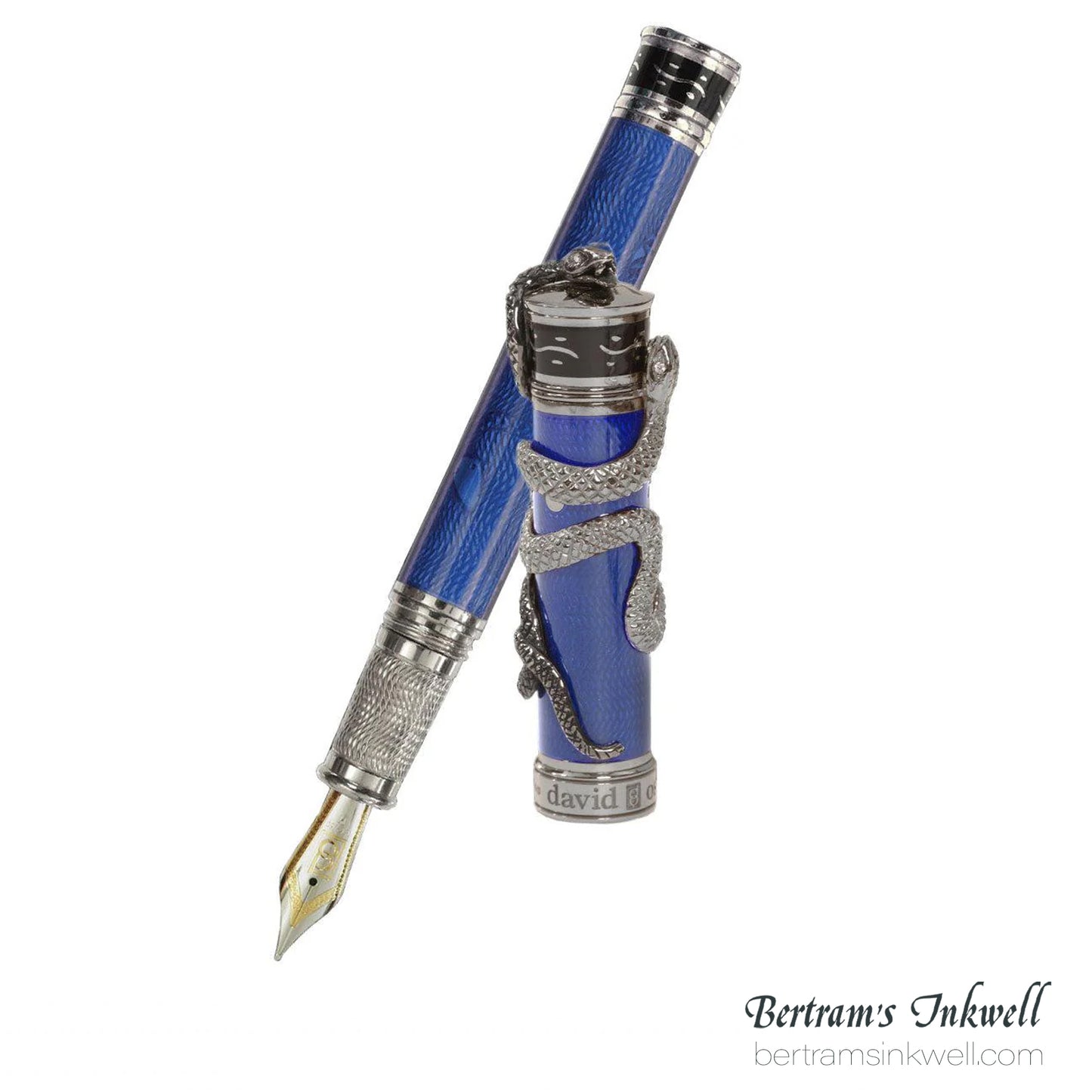David Oscarson Black Water Snake Translucent Translucent Blue and Opaque Black Fountain Pen
