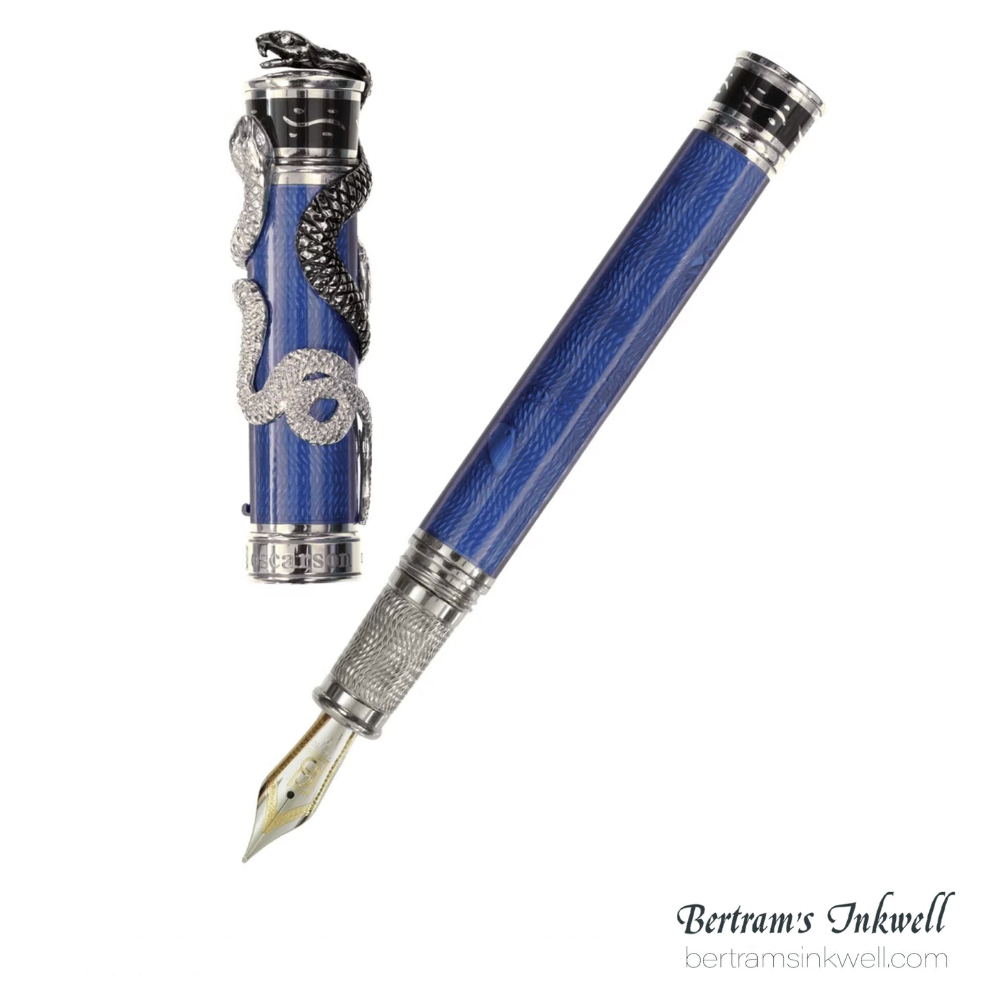 David Oscarson Black Water Snake Translucent Translucent Blue and Opaque Black Fountain Pen