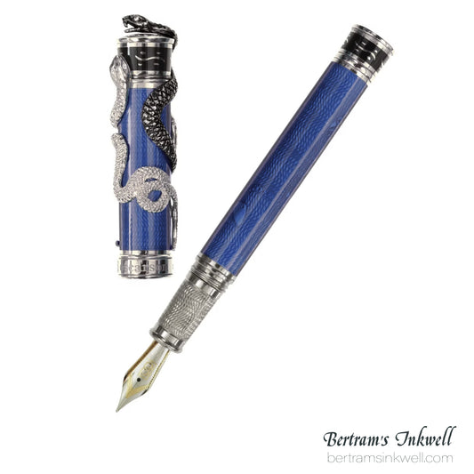 David Oscarson Black Water Snake Translucent Translucent Blue and Opaque Black Fountain Pen