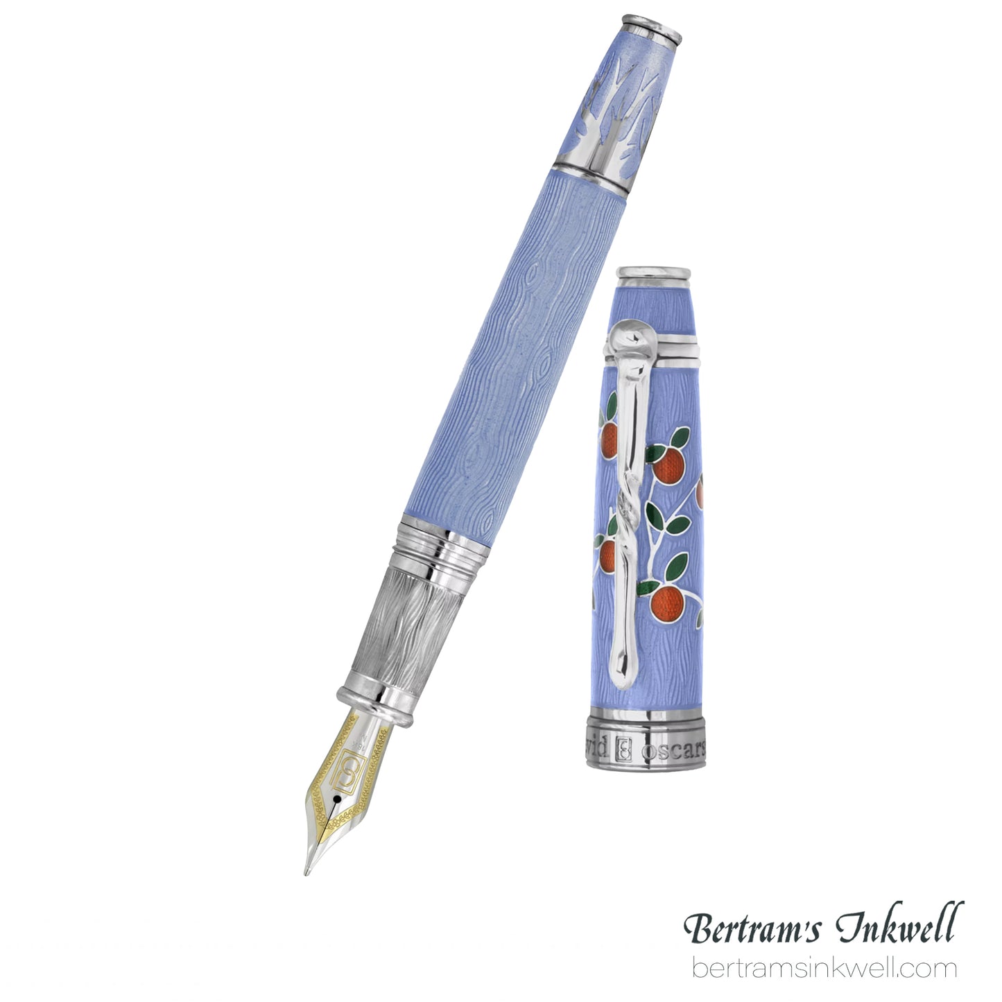 David Oscarson Tree of Life Azure Blue with Orange and Green Fountain Pen