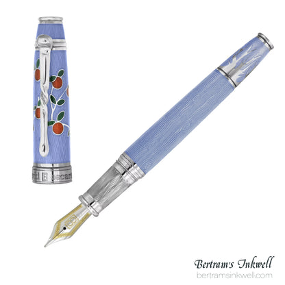 David Oscarson Tree of Life Azure Blue with Orange and Green Fountain Pen