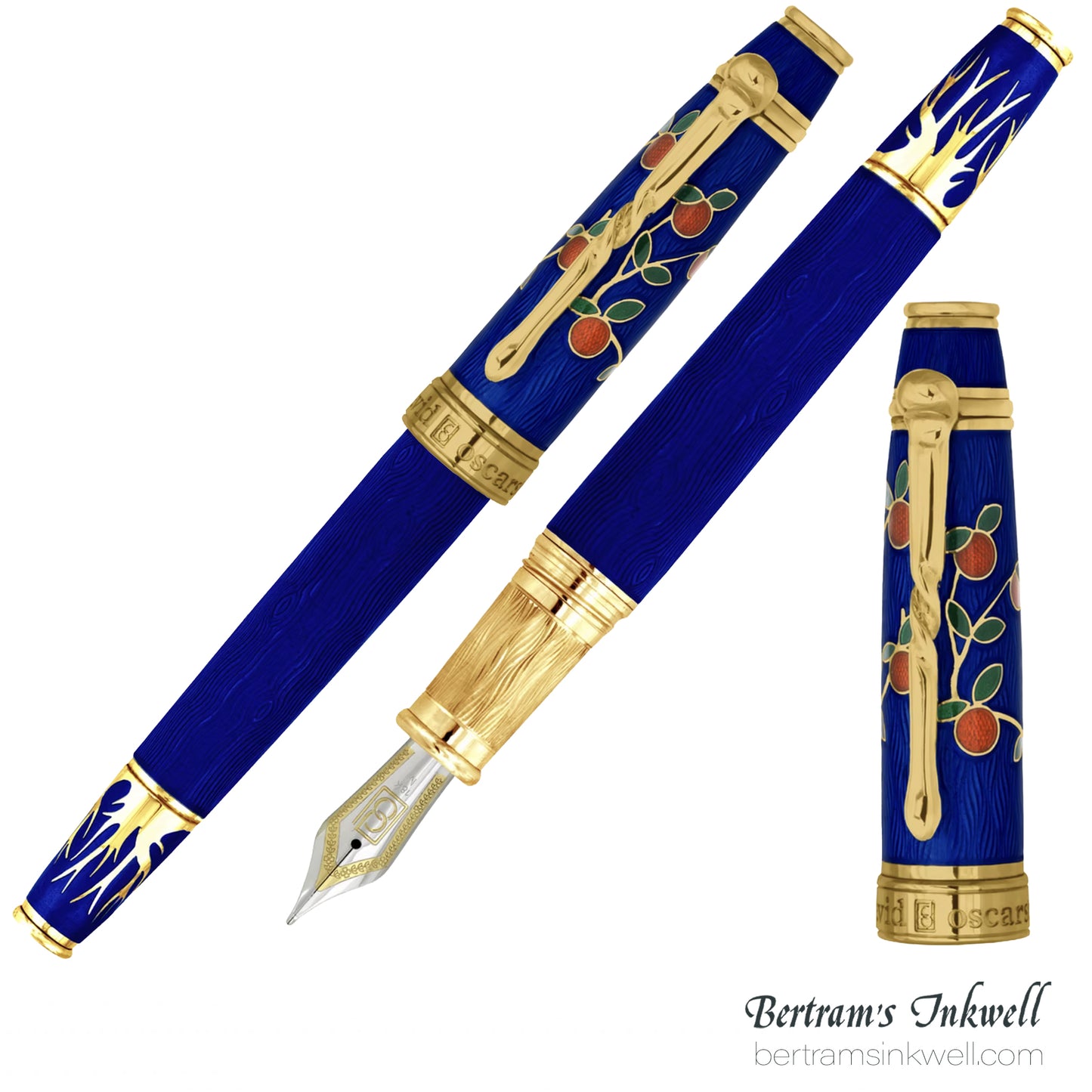 David Oscarson Tree of Life Sapphire Blue with Orange and Green Fountain Pen