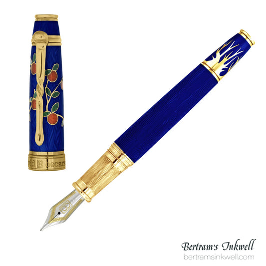David Oscarson Tree of Life Sapphire Blue with Orange and Green Fountain Pen