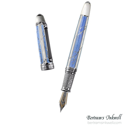 David Oscarson Trellis Azure & White/Rhodium Fountain Pen