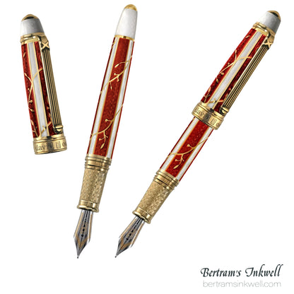 David Oscarson Trellis Red & White/Gold Fountain Pen