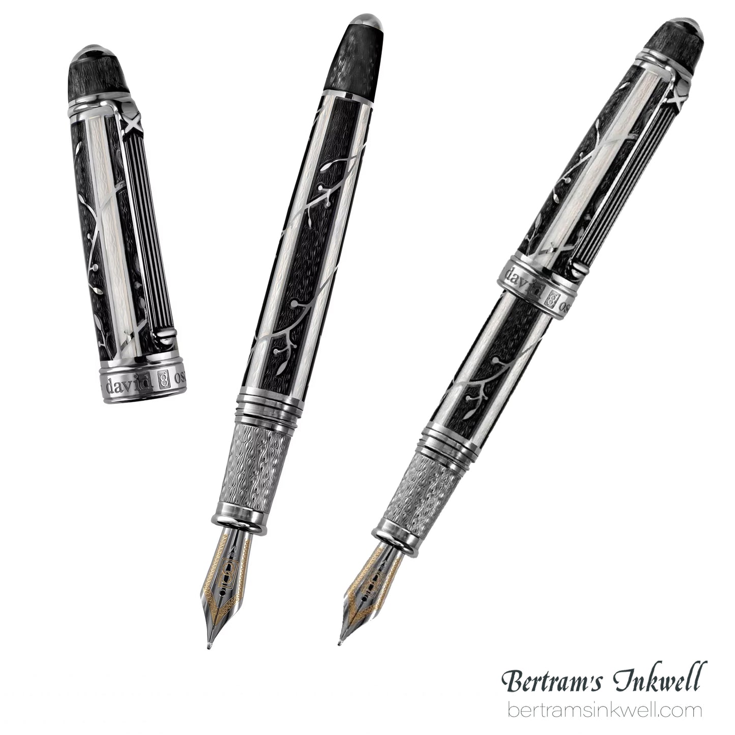 David Oscarson Trellis White & Black/Rhodium Fountain Pen