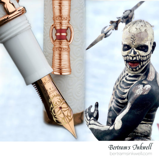 Delta Indigenous People Simbu Dancing Skeletons - White Resin - Rose Gold Cage (Limited Edition) Fountain Pen