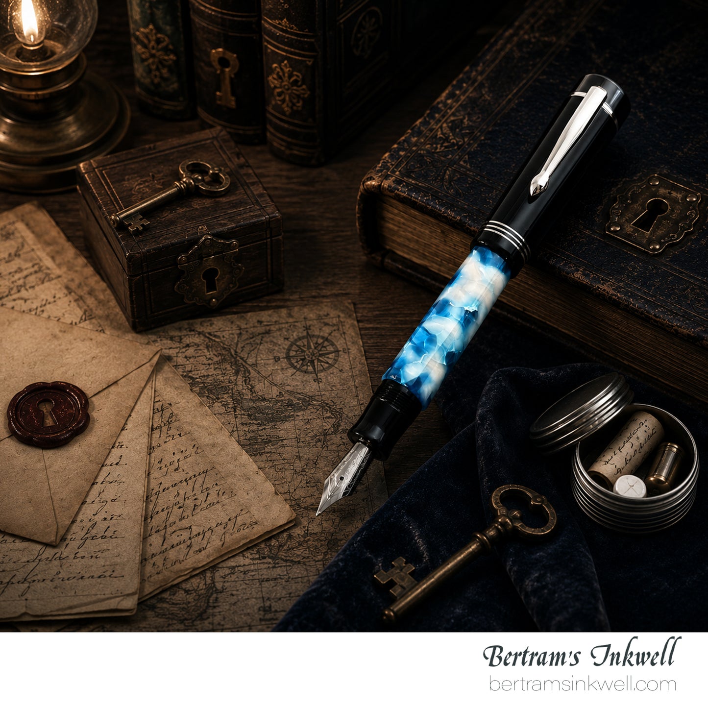 Delta Scrigno 'Secret' Blue And White Marble Fountain Pen