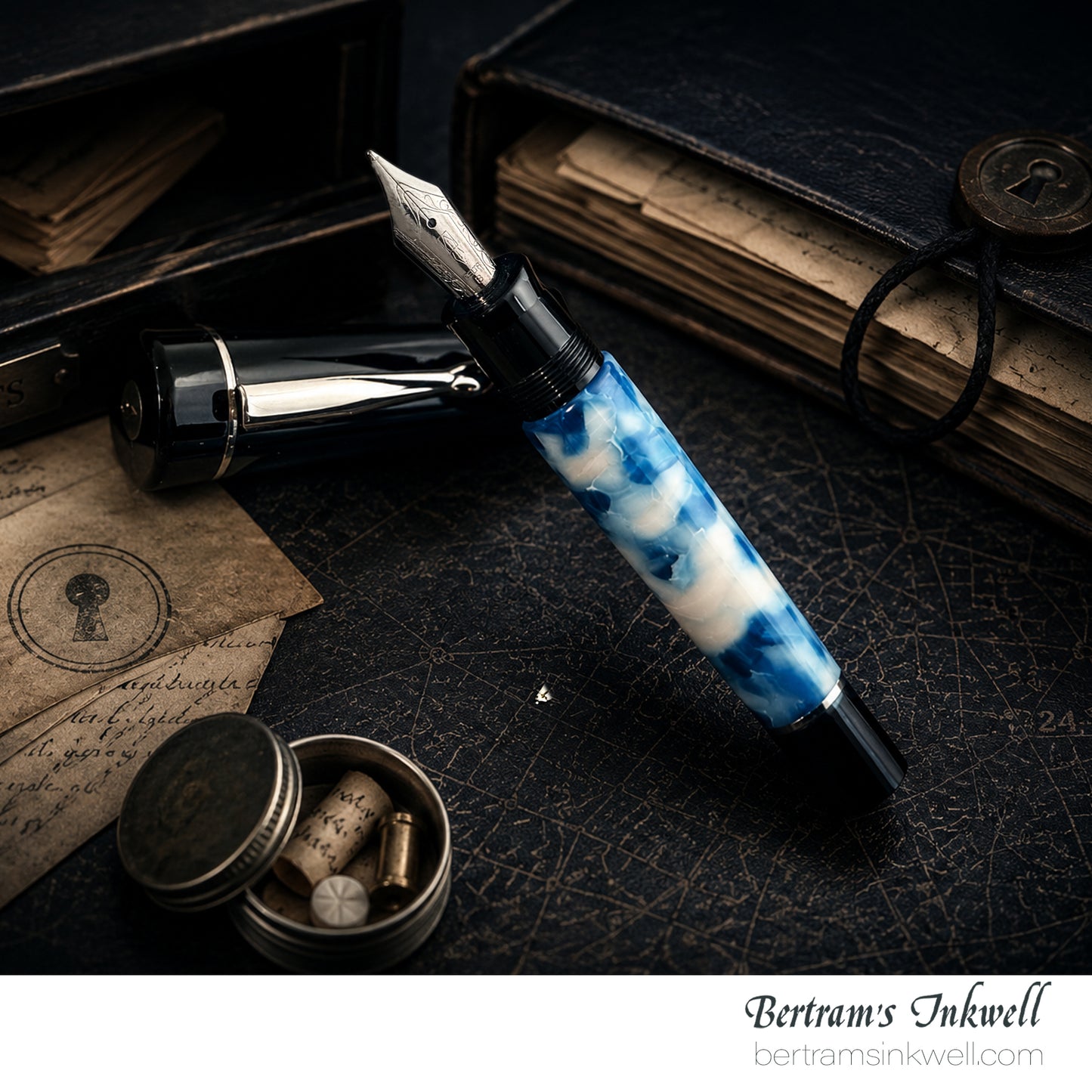 Delta Scrigno 'Secret' Blue And White Marble Fountain Pen