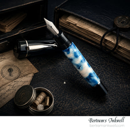 Delta Scrigno 'Secret' Blue And White Marble Fountain Pen