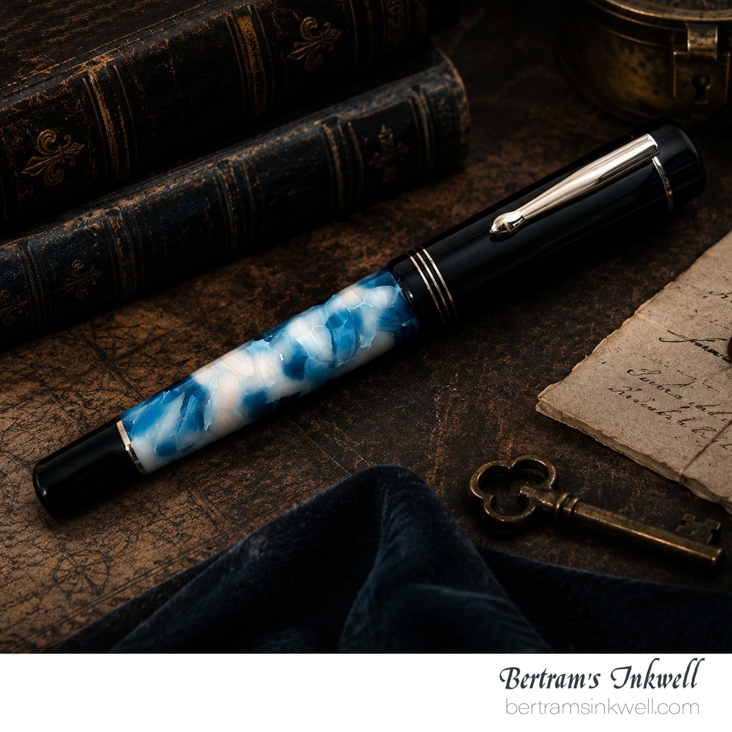 Delta Scrigno 'Secret' Blue And White Marble Fountain Pen