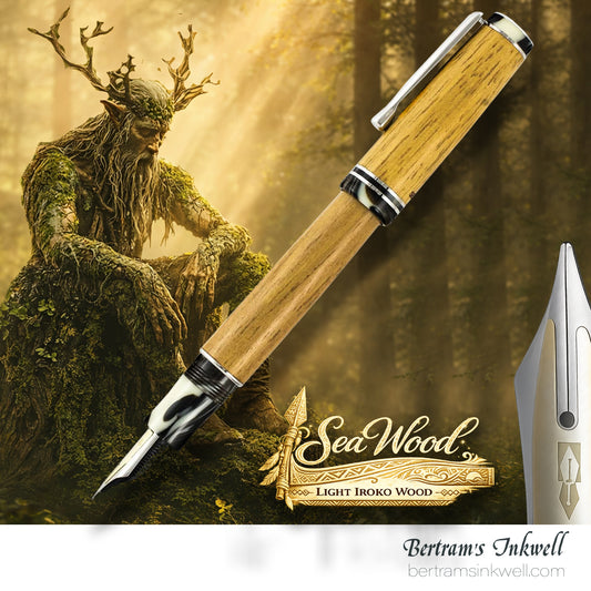 DELTA SeaWood, Light Iroko Wood Fountain Pen, 2013, DS94028 With Leather Pen Case
