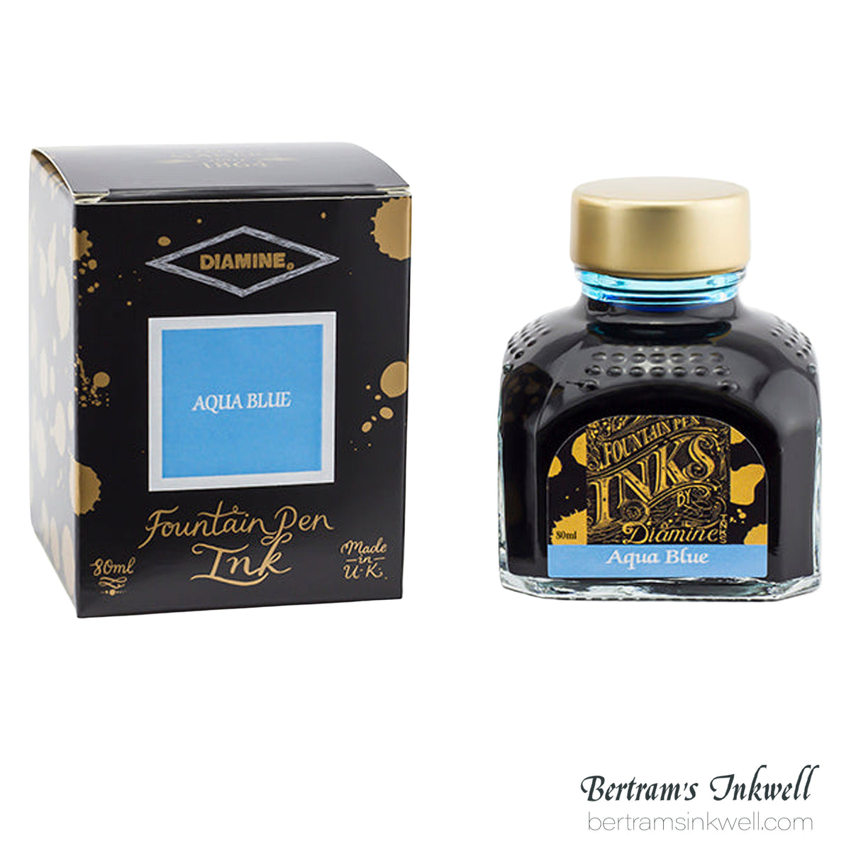 Diamine Aqua Blue Fountain Pen Ink Bottle 80ml