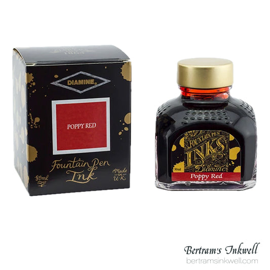 Diamine Poppy Red Fountain Pen Ink Bottle 80ml