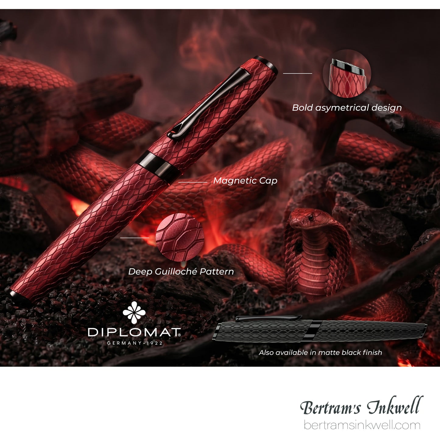 Diplomat Cobra Burgundy Red Guilloche Rollerball