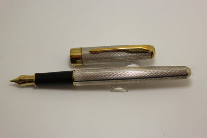 Parker Sonnet Sterling Silver Fougere Fountain Pen Steel Medium Nib