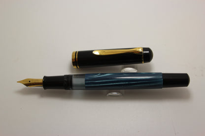 Pelikan M200 Marbled Blue Fountain Pen Steel Fine Nib