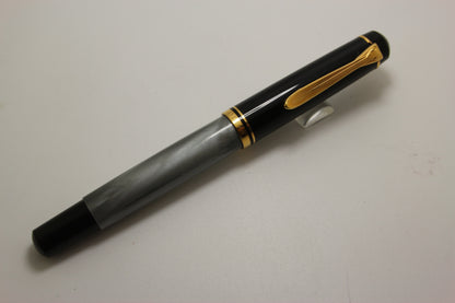 Pelikan M200 Black Cap Grey Marbled Barrel Fountain Pen Steel Medium Nib