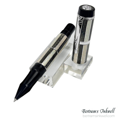 Laban Carnival Sterling Silver and Grey Enamel Rollerball With Leather Pen Case
