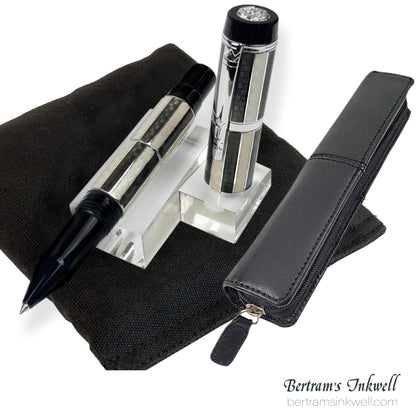Laban Carnival Sterling Silver and Grey Enamel Rollerball With Leather Pen Case