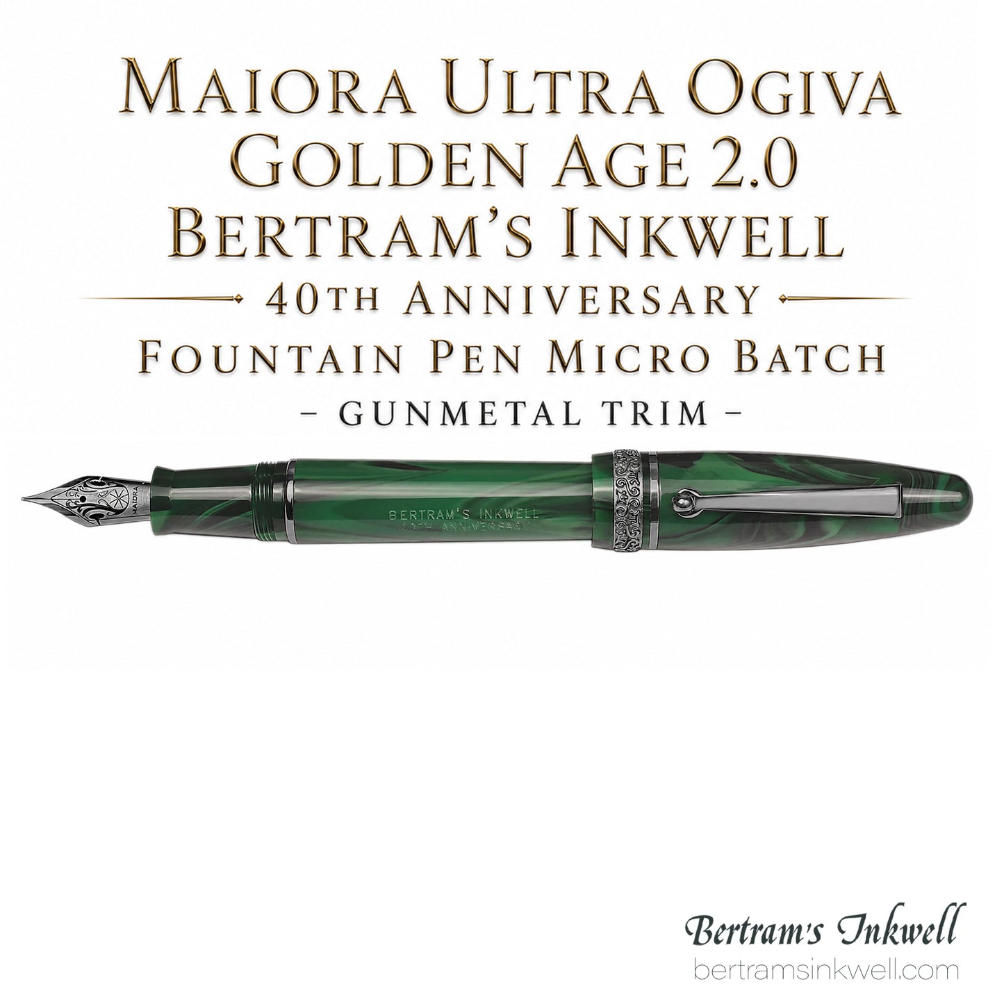 Maiora Ultra Ogiva Golden Age 2.0 Bertram's Inkwell 40th Anniversary Micro Batch Gunmetal Fountain Pen