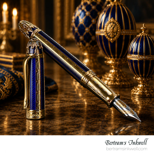 Michel Perchin Ribbed Blue and Gold Limited Edition Fountain Pen, 1995