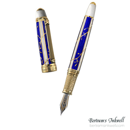 David Oscarson Trellis Sapphire Blue & White/Gold Fountain Pen