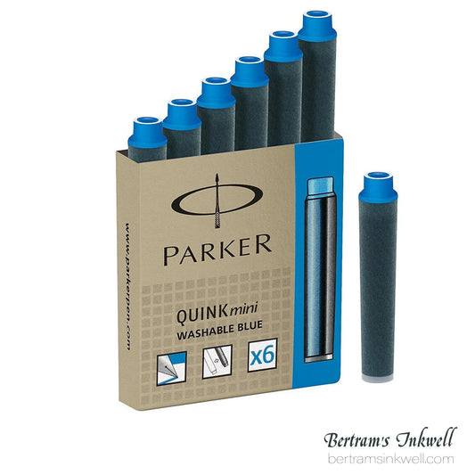 Parker Quink MINI Washable Blue Ink Cartridges - 6 Pack