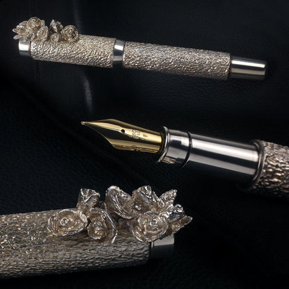 Michel Audiard Roses Sterling Silver Limited Edition Fountain Pen, early 1990s